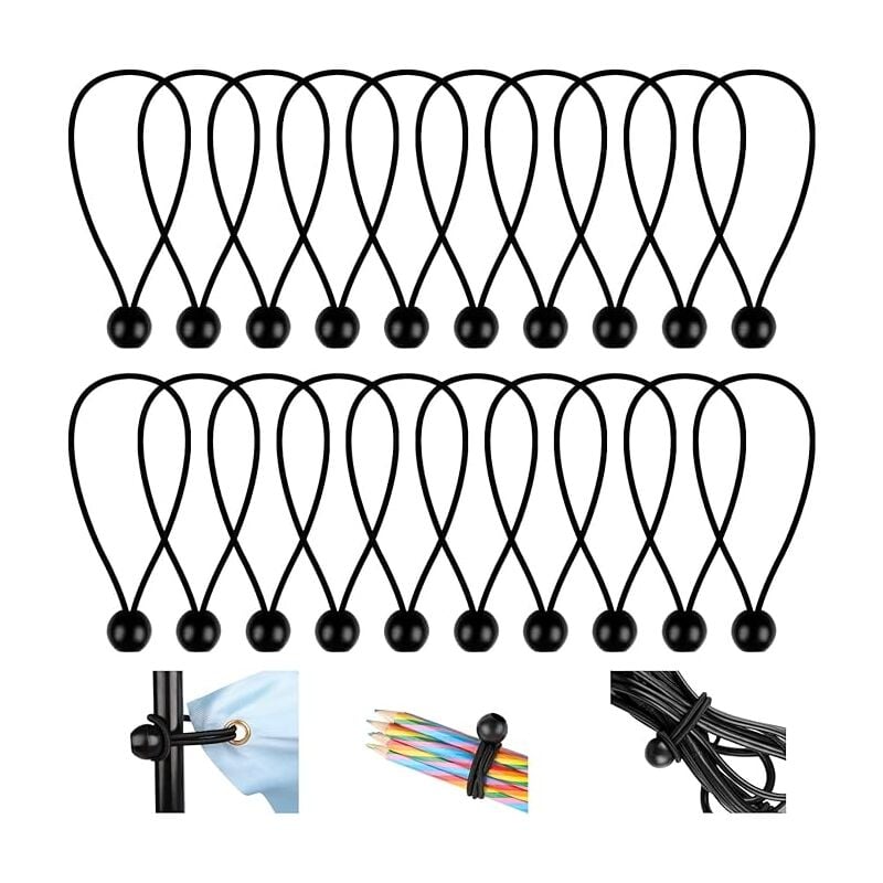 foto del prodotto 20 pezzi bungee tenditore, 150mm bungee bungee flessibile, bungee tenditore a sfera, corde elastiche resistenti, per striscioni, teloni, campeggio,