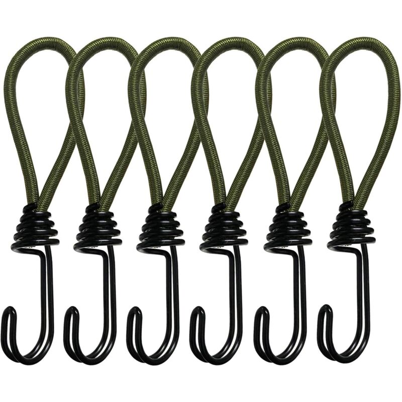 foto del prodotto 20 pezzi corde elastiche con ganci, tenditore in gomma da 15 cm con ganci a spirale per campeggio, bagagli e teli verde