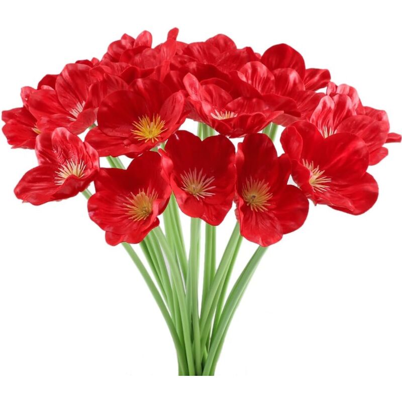foto del prodotto 20 pezzi di bouquet di papaveri rossi artificiali, papaveri finti, decorazione natalizia per la casa, tavolo da matrimonio, negozio