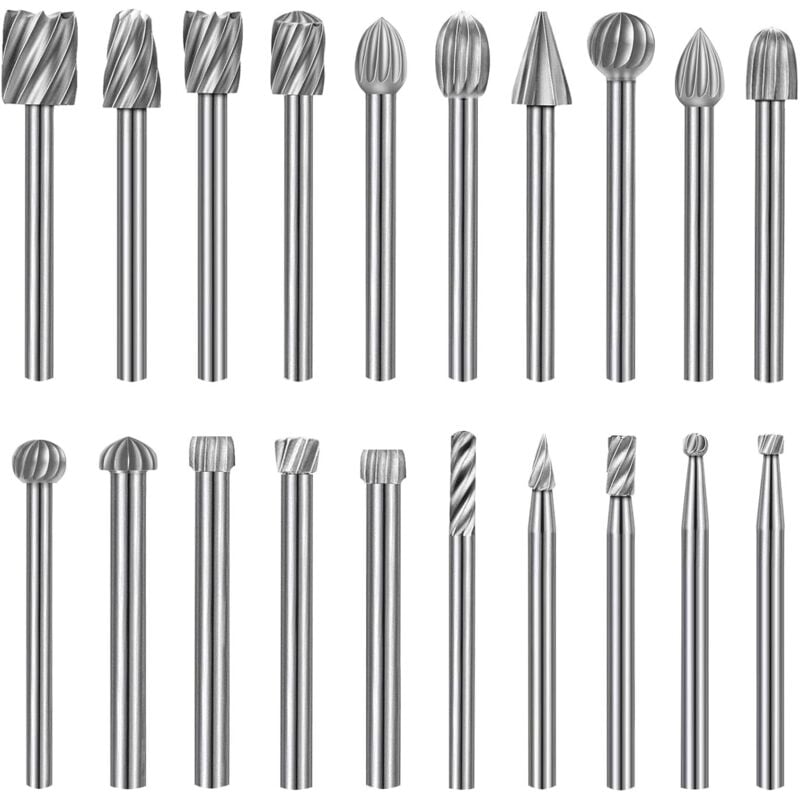 foto del prodotto 20 pezzi di frese rotanti, set di frese in carburo, punte per frese rotanti hss compatibili con dremel, utensile rotante con gambo da 1 8 3 mm 
