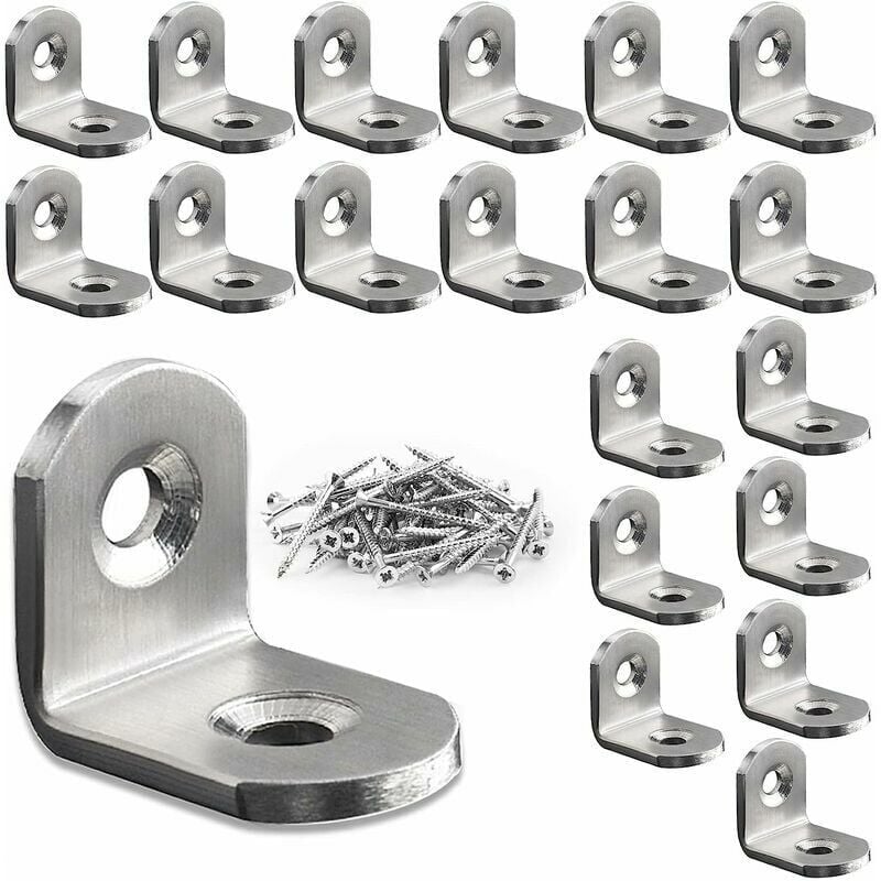 foto del prodotto 20 pezzi di rinforzo angolare, rinforzo angolare in acciaio inossidabile da 20 mm x 20 mm con viti, rinforzo angolare in metallo per tavoli in legno,