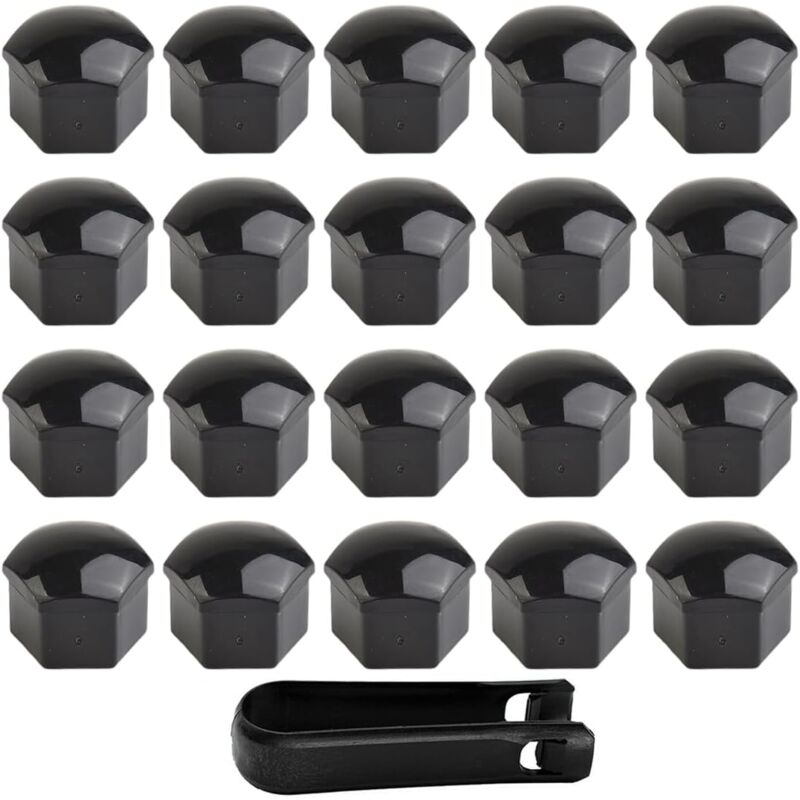 foto del prodotto 20 pezzi di tappi per dadi ruota da 17 mm, tappi per dadi esagonali per pneumatici con set di strumenti di rimozione per auto nero sollbry