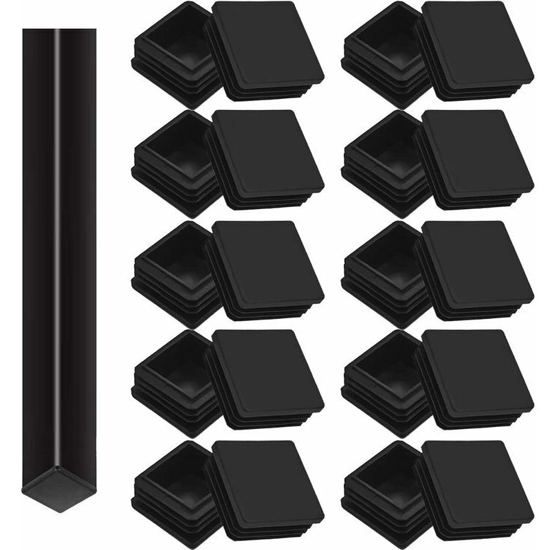 foto del prodotto 20 pezzi di tappi per tubi quadrati, 40 x 40 mm, tappi per tubi quadrati, tappi per piedini in plastica, per gambe di tavoli, sedie e mobili nero ,