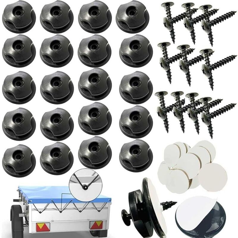 foto del prodotto 20 pezzi ganci rotondi per teloni, bottoni per teloni per rimorchi con viti accessori gancio per teloni in plastica per rete di rimorchi e teloni per