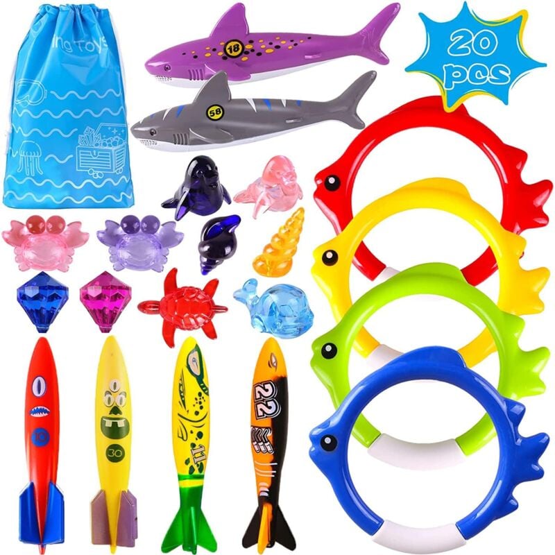foto del prodotto 20 pezzi giocattoli da piscina giocattoli da immersione, giochi da piscina per bambini gioco da esterno regalo per bambini ragazzo ragazza 3 12 anni,