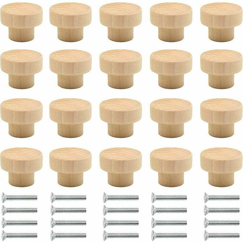 foto del prodotto 20 pezzi maniglie per mobili in legno, pomello rotondo in legno naturale adatto per armadi, cassetti, credenze, cucina, ecc. colore del legno 