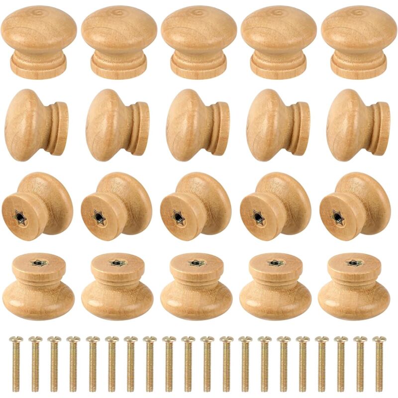 foto del prodotto 20 pezzi pomelli per cassetti in legno pomelli in legno pomelli per mobili rotondi non finiti circa. pomelli per cassetti per mobili da 2,7 cm, mini