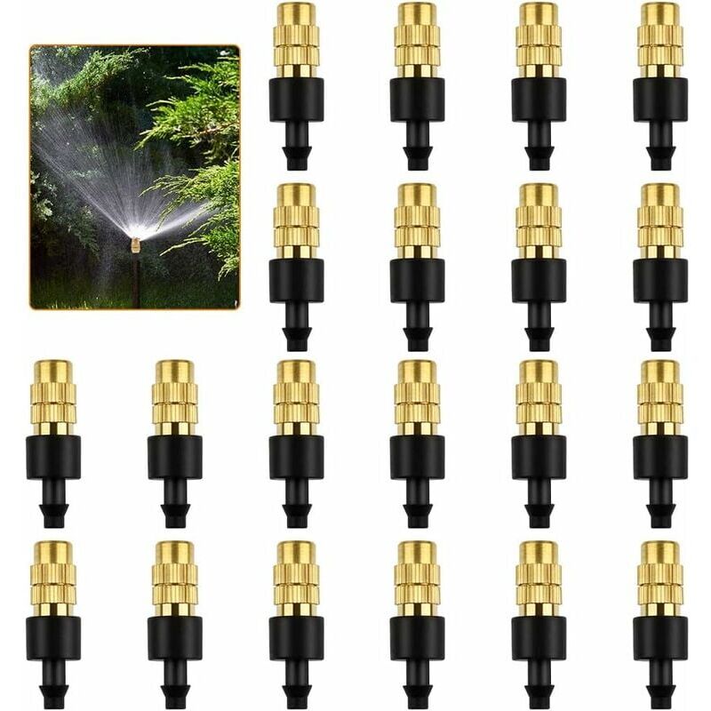 foto del prodotto 20 pezzi ugello spruzzatore in ottone ugello spruzzatore per irrigazione in ottone regolabile ugello spruzzatore testa atomizzatori per irrigazione