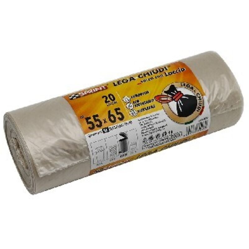 foto del prodotto 20 pz sacchi spazzatura lega e chiudi c laccio spessore 18 my trasparente cm 55 x 65