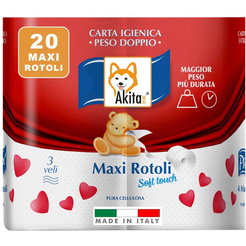 foto del prodotto 20 rotoli di carta igienica 10000 strappi totali, pura cellulosa akitaink