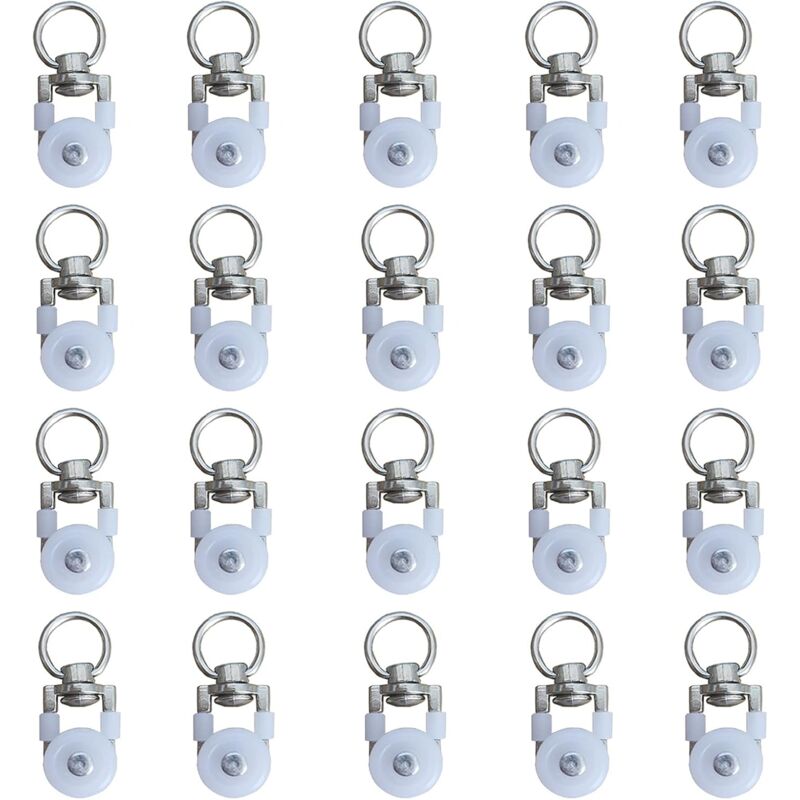 foto del prodotto 20 rulli per binari per tende, rulli per binari, rulli per aste per tende, puleggia silenziosa, rullo doppio per binari per tende da finestra, per