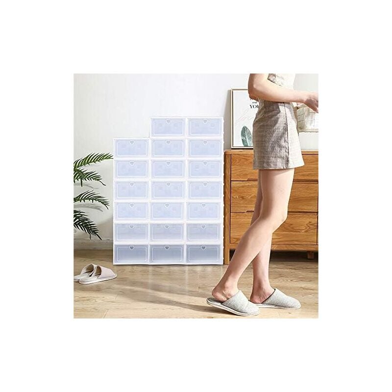 foto del prodotto 20 scatole per scarpe in plastica trasparente, impilabili, scatole per scarpe, scatole impilabili, scatole per scarpe per piccoli accessori, riviste,