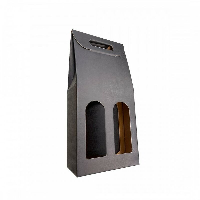foto del prodotto 20 scatole portabottiglie nera - scatole di cartone per bottiglie di vino prosecco champagne - confezione da 2 bottiglie - ideali per natale e