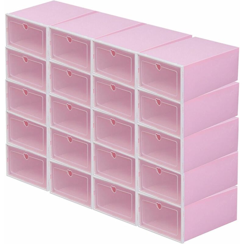foto del prodotto 20 scatole portaoggetti per scarpe, scatola per scarpe, trasparente, cassetto in plastica, pieghevole, impilabile, scarpe in plastica, scatola per