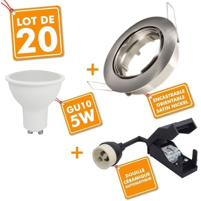 foto del prodotto 20 x faretto orientabile da incasso in acciaio satinato completo di led 5w eq 40w temp rature de couleur bianco caldo 2700k