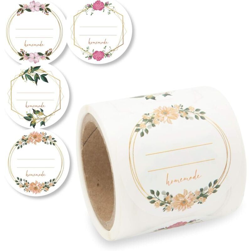 foto del prodotto 200 etichette autoadesive in plastica 5 cm adesivi facili da rimuovere per barattoli di marmellata, congelatore, contenitori per alimenti adesivi