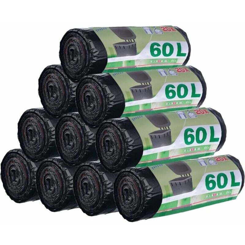 foto del prodotto 200 pezzi 50l 60l sacchi per la spazzatura resistenti a prova di perdite con manici con coulisse confezione da 10 rotoli grandi dimensioni 71 x 64 cm