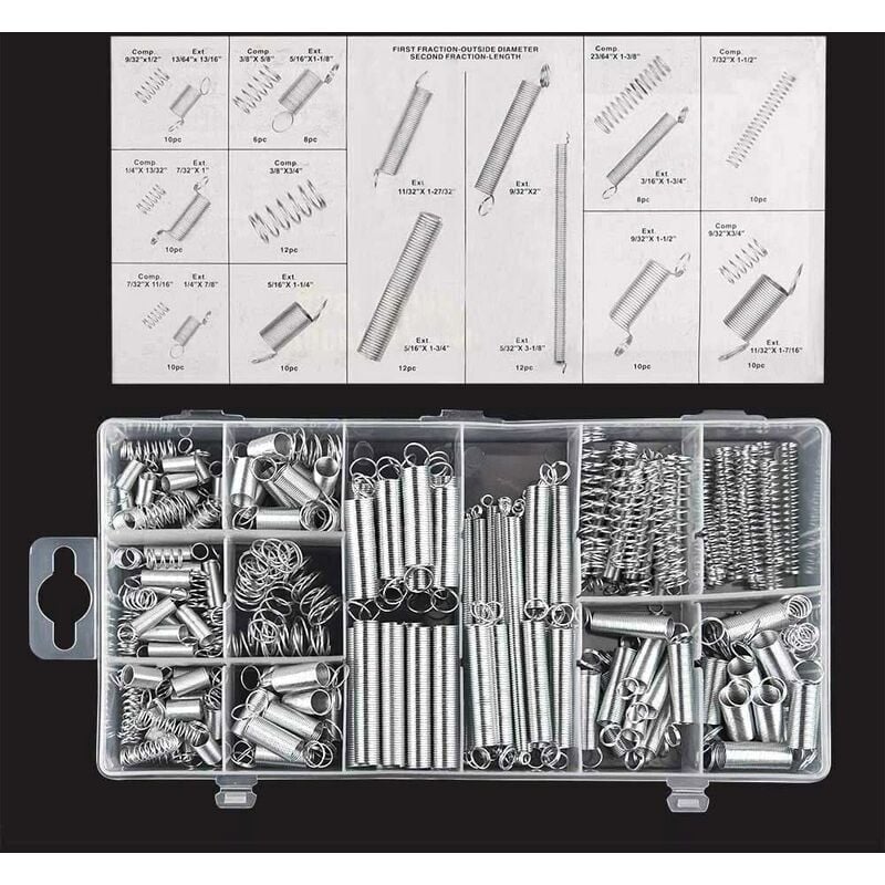 foto del prodotto 200 pezzi assortimento di molle molle di trazione varie piccole molle di estensione e compressione con scatola di stoccaggio