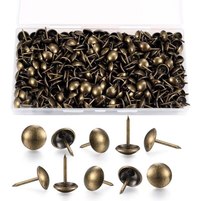 foto del prodotto 200 pezzi chiodi per tappezzeria, chiodi decorativi per tappezzeria, puntine per tappezzeria, chiodi per mobili in ottone antico con scatola di