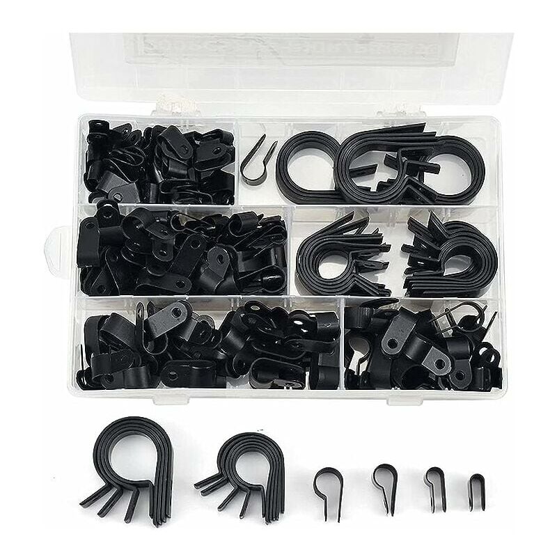 foto del prodotto 200 pezzi di clip per cavi in nylon r, p clip in nylon, elementi di fissaggio per tubi in plastica, elementi di fissaggio per condotte, cavi,
