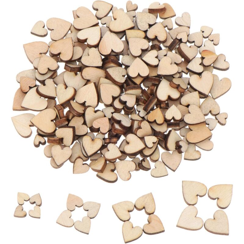 foto del prodotto 200 pezzi mini cuori di legno abbellimento vuoto a forma di cuore in legno per artigianato fai da te per matrimoni aiperq