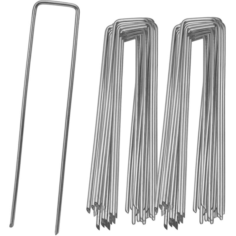 foto del prodotto 200 picchetti in acciaio zincato per ancoraggio a terra. 150 x 25 mm. per reti da giardinaggio arrotondate a u. swanew