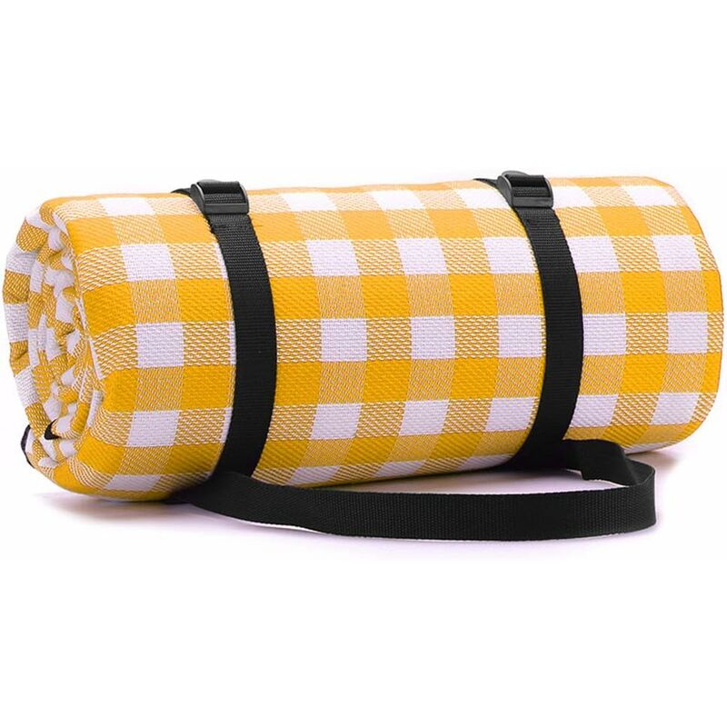 foto del prodotto 200 x 200cm coperta da picnic impermeabile e pieghevole coperta da campeggio tappeto campeggio giardino con manico portatile, giallo