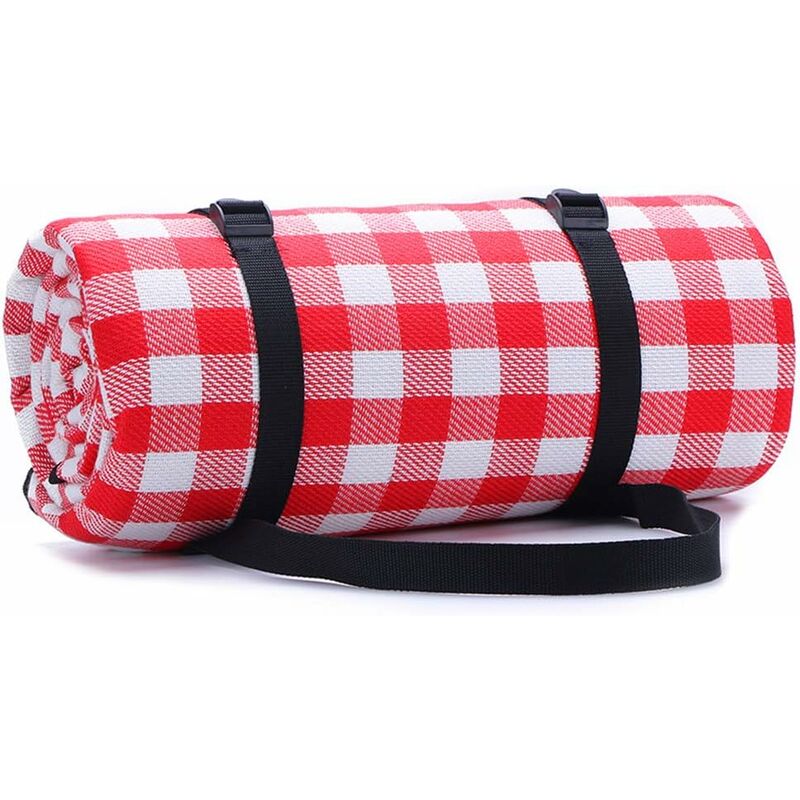 foto del prodotto 200 x 200cm coperta da picnic impermeabile e pieghevole coperta da campeggio tappeto campeggio giardino con manico portatile, rosso