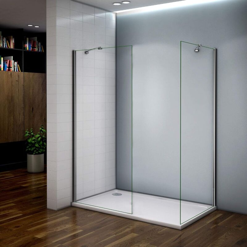 foto del prodotto 200cm doppio walk-in con due barre stabilizzatrici 45cm vetro temperato pareti doccia una larga 70cm l'altra 70cm piatto doccia 120x70cm
