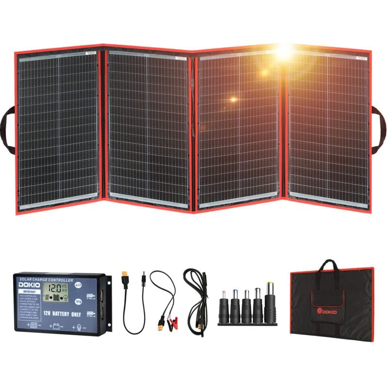 foto del prodotto 200w pannello solare portatile 4,4 kg, 67 49cm mobile e pieghevole 20a regolatore con presa usb 5v 2a dokio