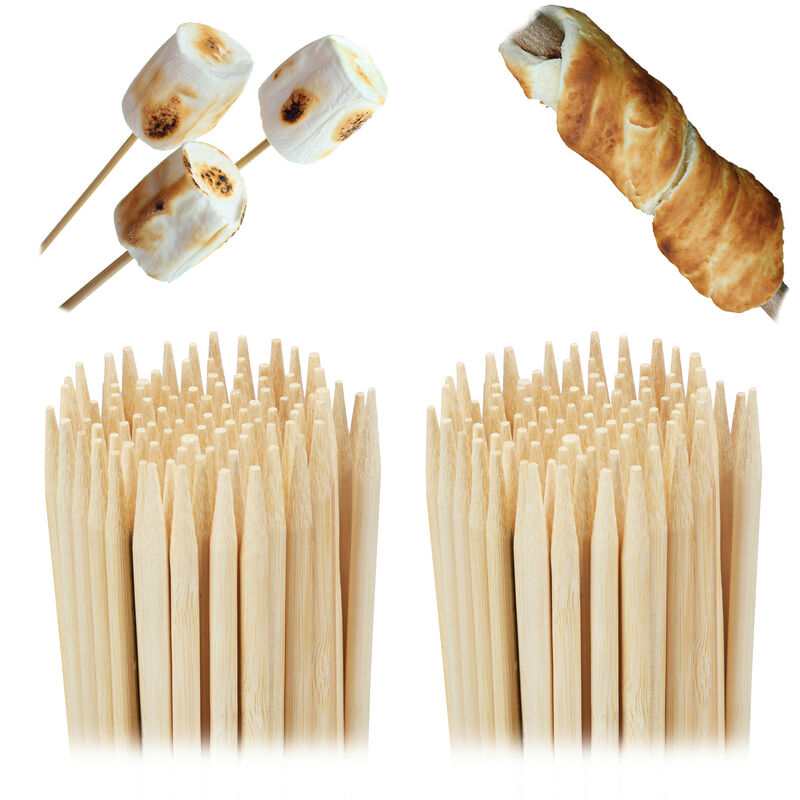 foto del prodotto 200x spiedini in legno, set da 200 spiedi da 90 cm per salsicce, cucina, griglia e barbecue, attrezzo bbq, naturale