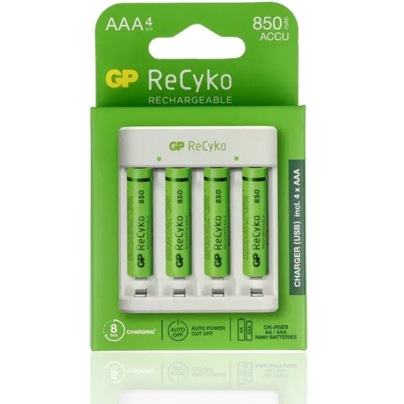 foto del prodotto 202234 - caricabatterie usb standard per batterie stilo e ministilo, 4 batterie ministilo aaa da 850 mah incluse - gp batteries