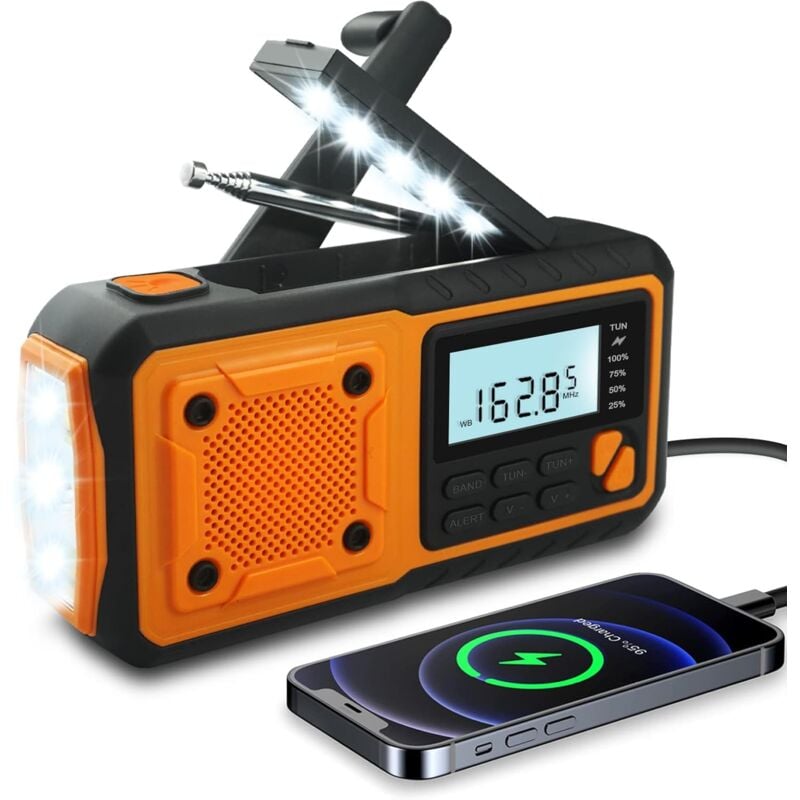foto del prodotto 2023 ultima radio di emergenza, radio a manovella solare powerbank da 4000 mah, radio meteorologica portatile am fm wb noat, radio di sopravvivenza