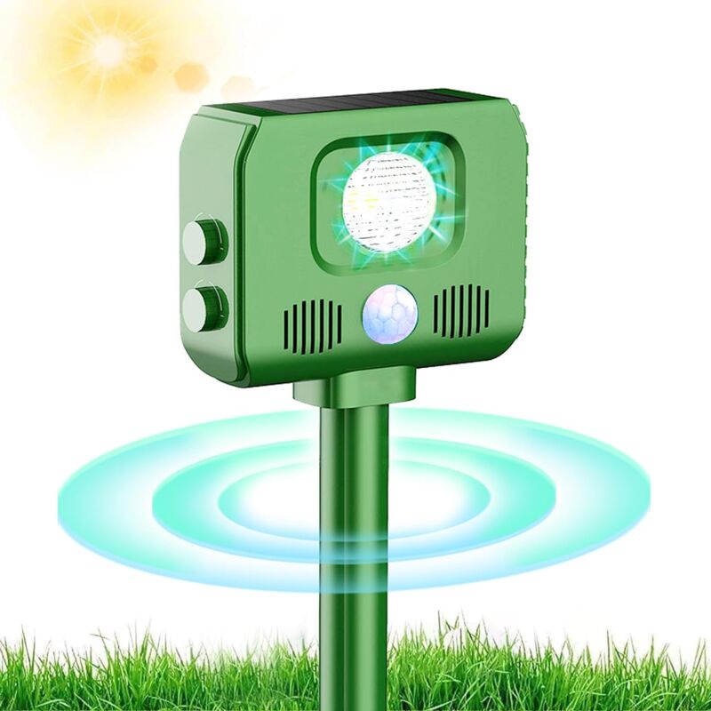 foto del prodotto 2024 repellente per gatti da esterno 2x, ricarica solare - ricarica usb previene cani e gatti, uccelli, per giardini, campi, asili nido, impermeabile ip66