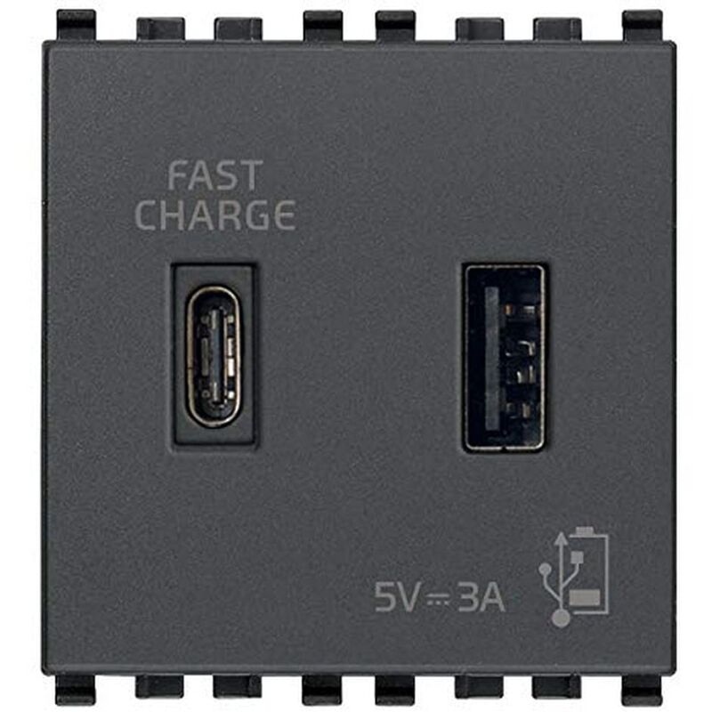 foto del prodotto 20295.ac eikon presa usb 5 v 3 a, 1 uscita usb tipo a e 1 tipo c, erogano complessivamente 3 a per caricare un dispositivo fino a 3 a o