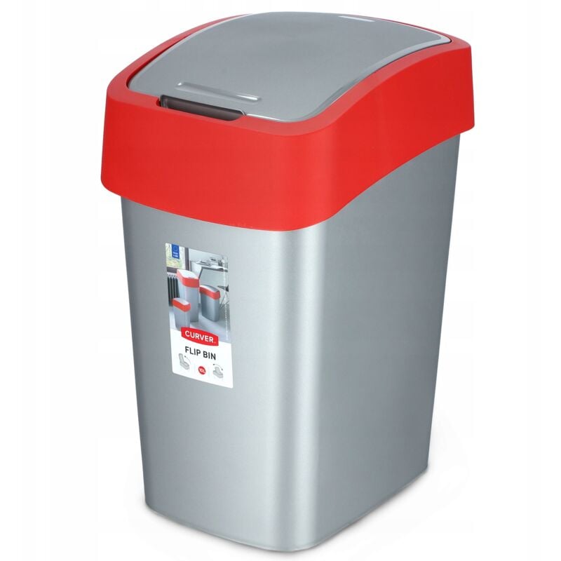 foto del prodotto 2045035 flip bin pattumiera in plastica argento rosso 10 l curver