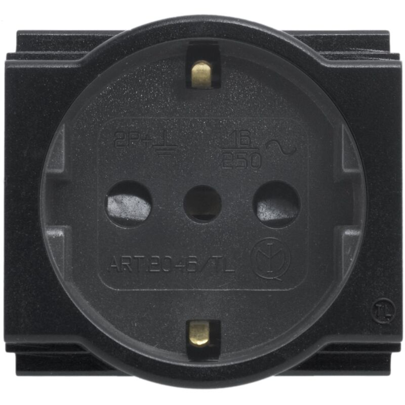 foto del prodotto 2046 tl presa unel di sicurezza 2p t.std it d 10 16a, nero feb