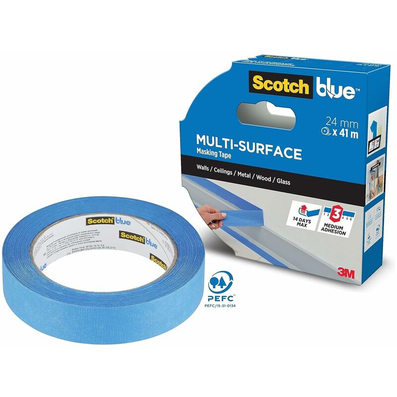 foto del prodotto 2093 nastro coprente multi superficie per pareti, soffitti, metallo, legno e vetro, blu, 24 mm scotchblue
