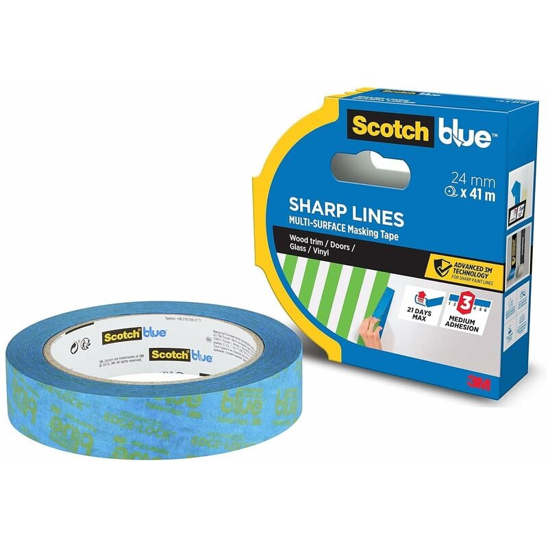 foto del prodotto 2093 sharp lines nastro adesivo per battiscopa, porte, finestre o vinile, blu, 24 mm scotchblue