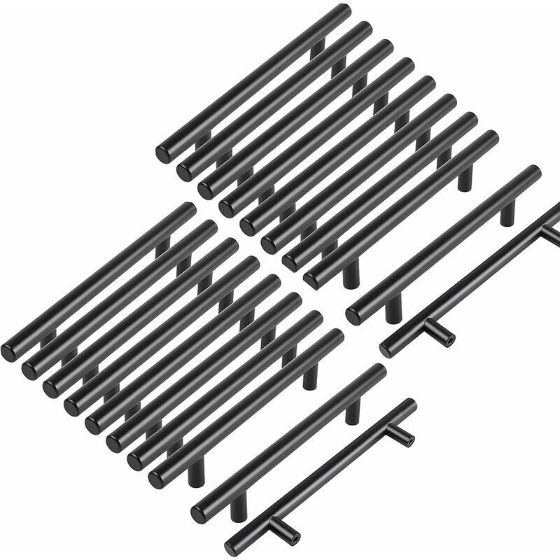 foto del prodotto 20pz maniglia per mobili nera maniglia per mobili da cucina nera maniglie a t cassetto nero armadietto distanza dal centro 128mm