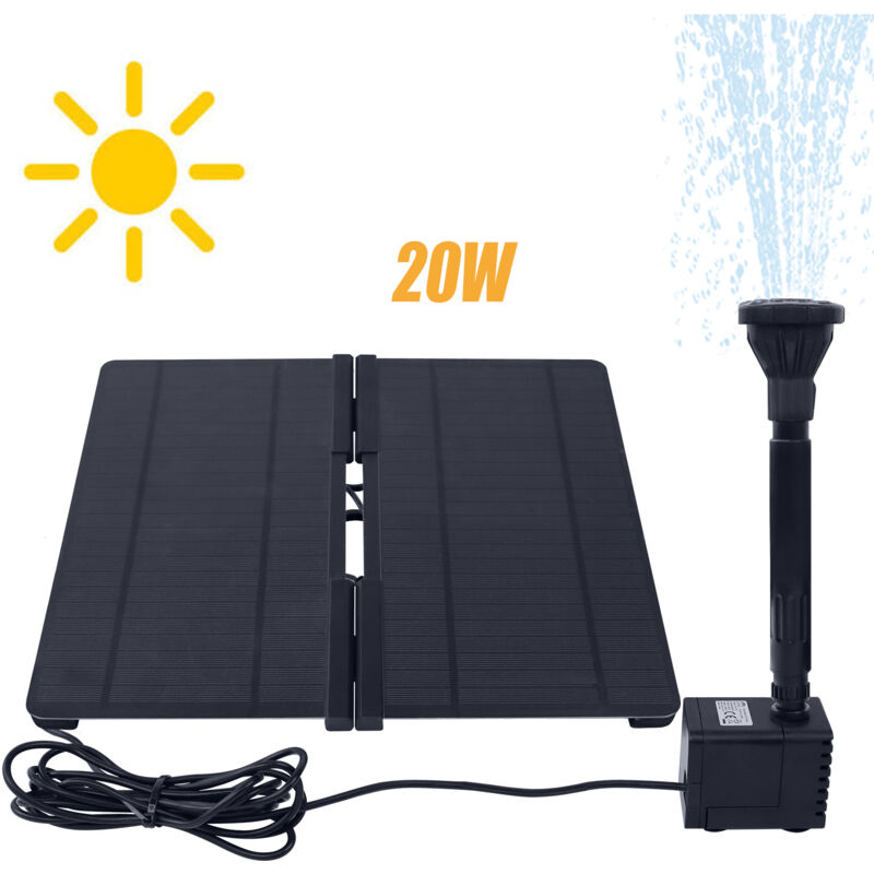 foto del prodotto 20w pompa solare per fontana per acqua solare funga solare con 6 stili di fontana pompa per stagno solare per giardino, bagno di uccelli, stagno,