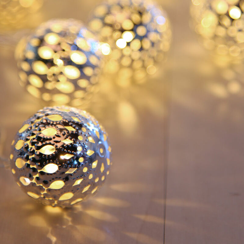 foto del prodotto 20x catena di luci a sfera a led in rame x mas illuminazione decorativa lampade natalizie argento, set da 2