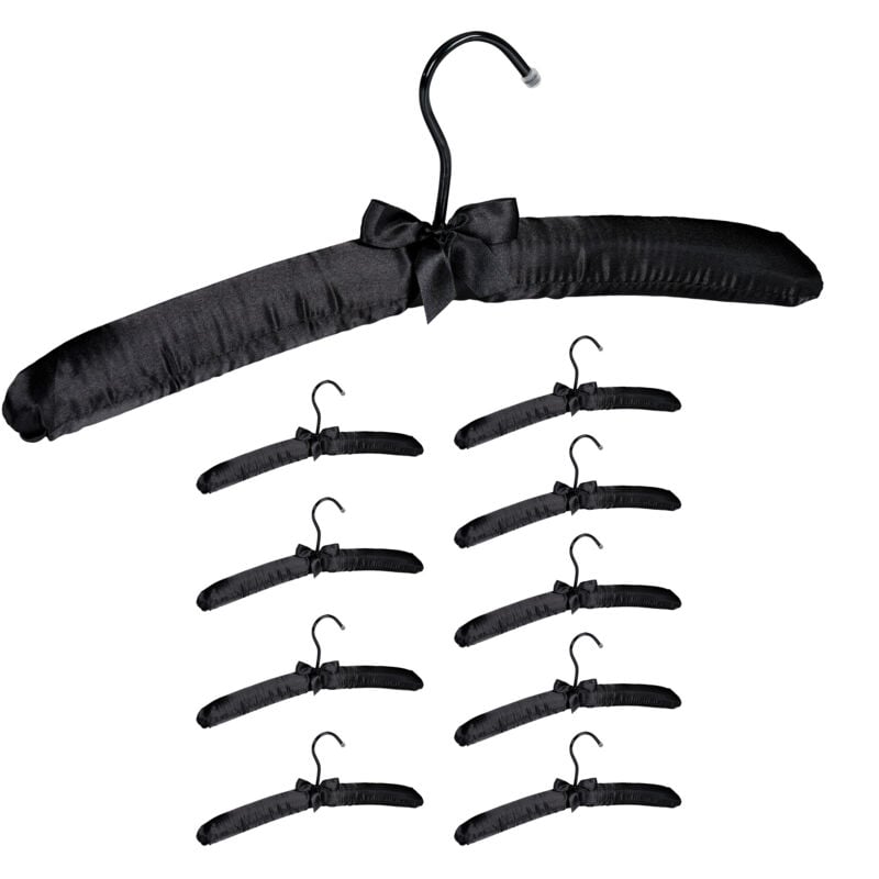 foto del prodotto 20x grucce appendiabiti in raso in set da 50, imbottite, gancio girevole a 360 , fiocco decorativo, 38 cm, nero