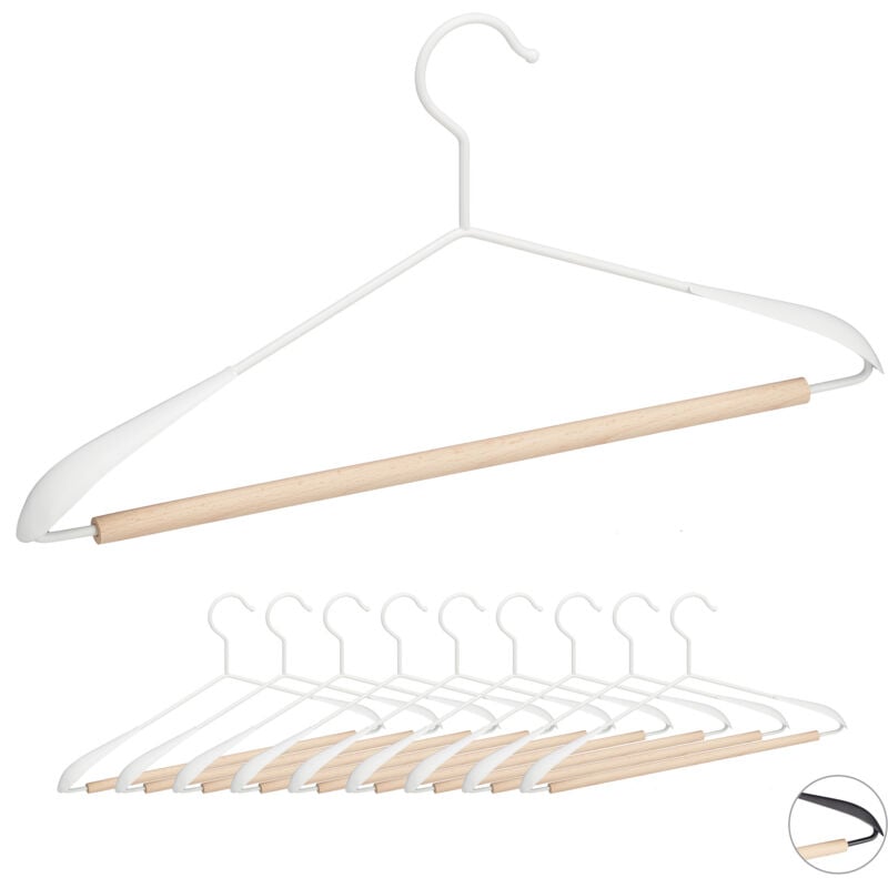 foto del prodotto 20x grucce appendiabiti per armadio, set stampelle per pantaloni, magliette giacche, metallo legno, l 43 cm, bianco