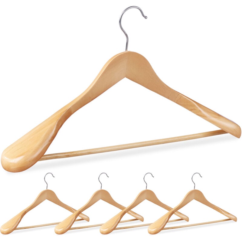 foto del prodotto 20x grucce appendiabiti, set stampelle, spalle larghe, gancio girevole a 360 , asta per pantaloni, legno, naturali