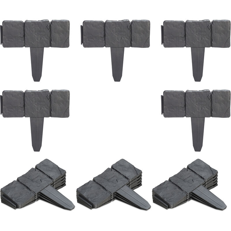 foto del prodotto 20x recinzione da giardino, set da 20 pareti, bordure per aiuole aspetto pietra, plastica, hxl 10x25 cm, antracite