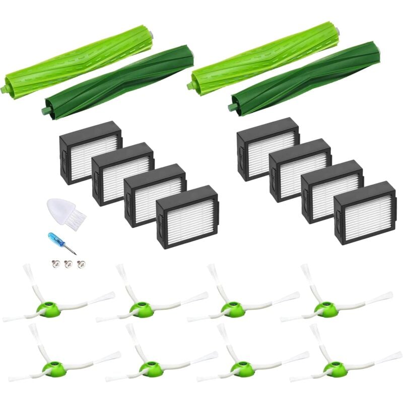 foto del prodotto 21 sostituzione irobot roomba e5 e6 i6 i6 i3 i3 i4 i4 i7 i7 i8, 8 filtri 8 spazzole laterali 4 spazzole a rullo scopa aspirapolvere pezzi di