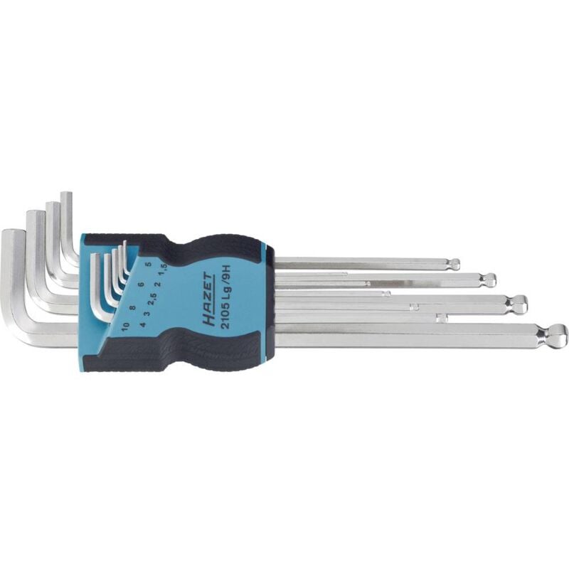 foto del prodotto 2105lg 9h brugola interna kit di chiavi a brugola 1.5 mm, 2 mm, 2.5 mm, 3 mm, 4 mm, 5 mm, 6 mm, 8 mm, 10 mm 9 par hazet