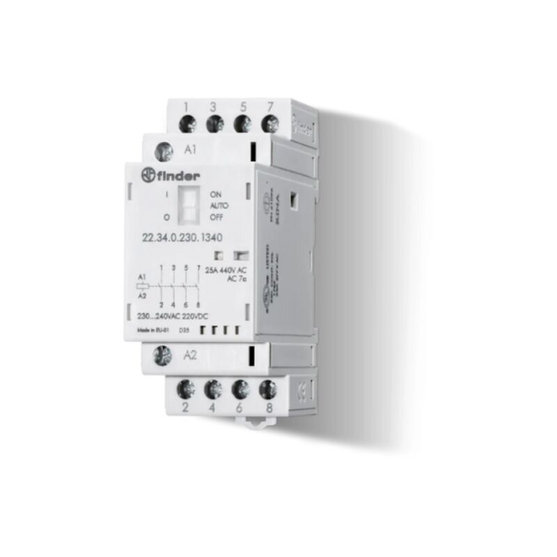 foto del prodotto 22.34.0.230.4620 contattore 2 na, 2 nc 230 v dc, 230 v ac 25 a 1 pz. finder