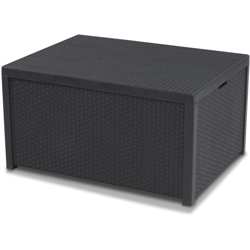 foto del prodotto 220002 monaco tavolino lounge cassapanca per cuscini, in plastica, simil vimini, colore grigio allibert